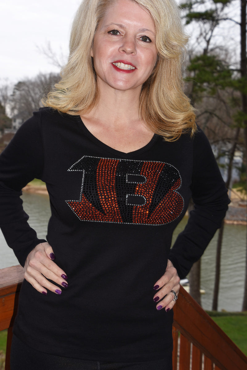 Bengals orange and black rhinestone glitter bling shirt, all sizes