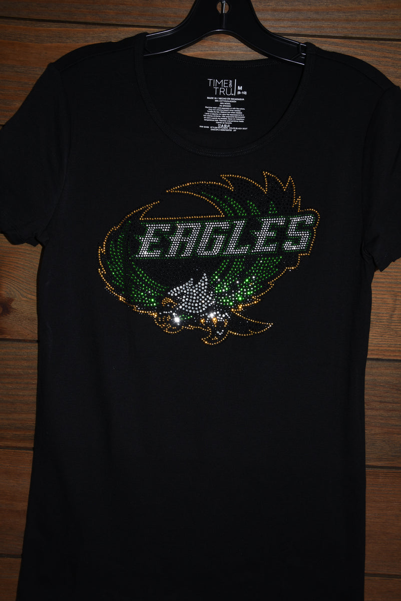 Eagles rhinestone & glitter bling green short Sleeve shirt extra small