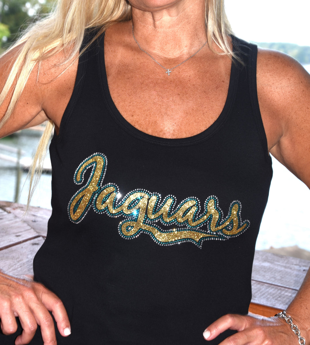 Jaguars rhinestone bling long sleeve shirt Jaguars on Sleeve XS, S