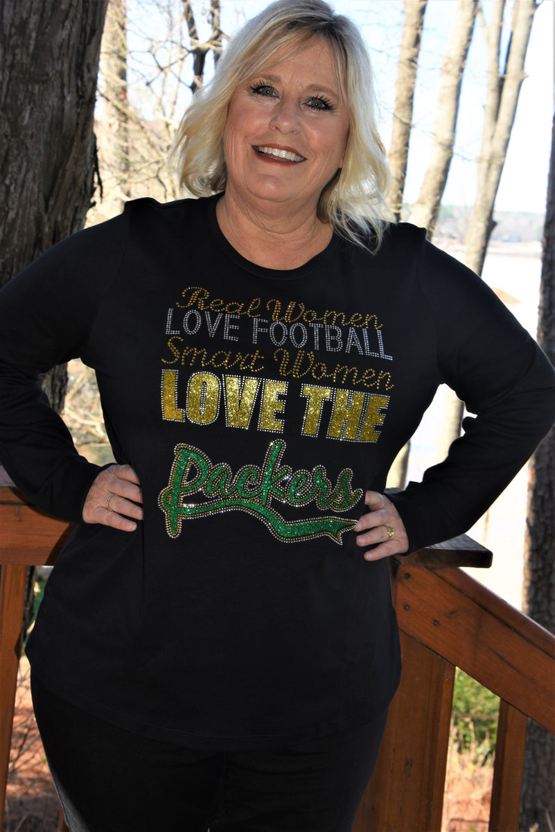 Green Bay PACKERS Football Ladies Rhinestone Bling Women's T-Shirt  (Size S-XL)