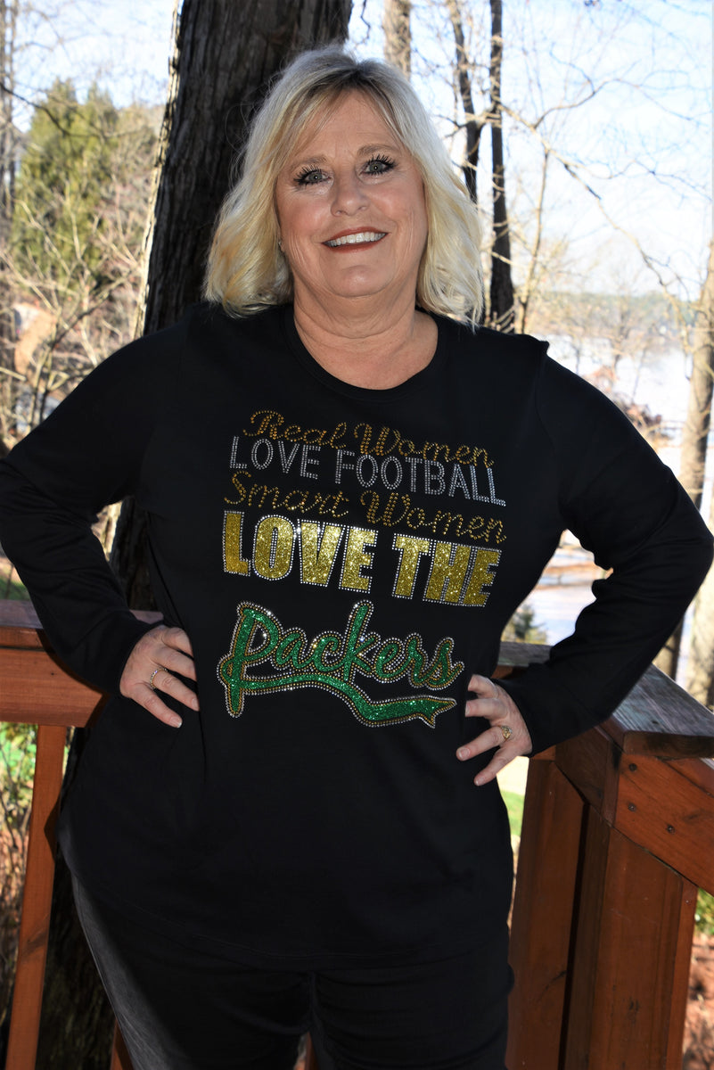 Green Bay PACKERS Football Ladies Rhinestone Bling Women's T-Shirt  (Size S-XL)