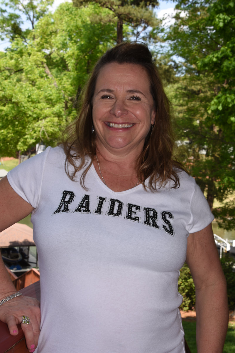 Raiders rhinestone & glitter bling shirt or sleeveless tank top XS