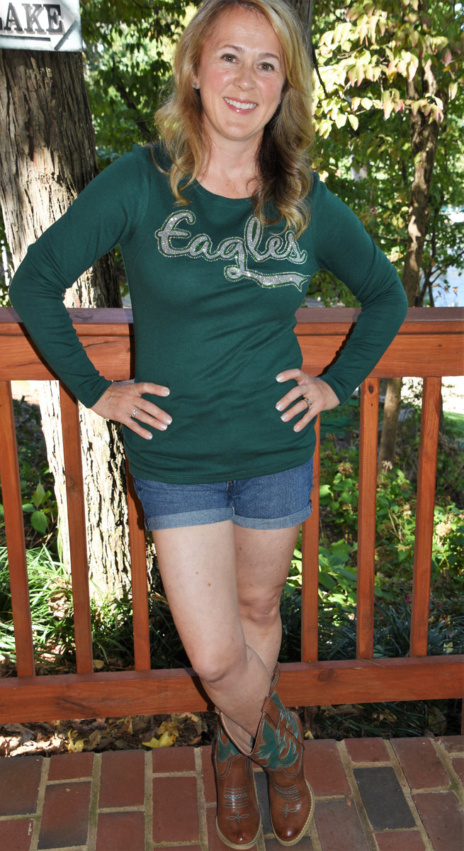 Eagles rhinestone & glitter bling green short Sleeve shirt extra small