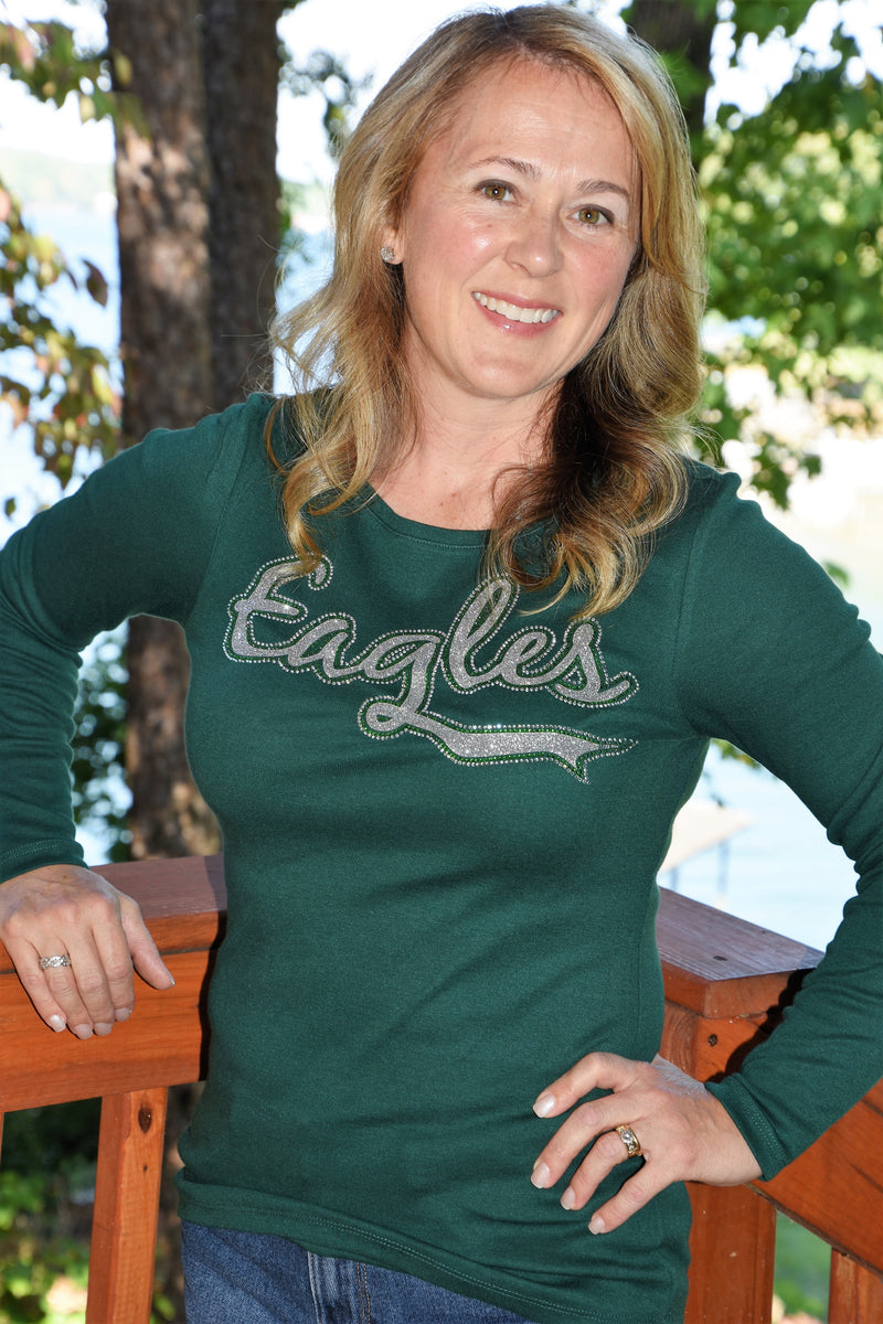 Eagles rhinestone & glitter bling green short Sleeve shirt extra small