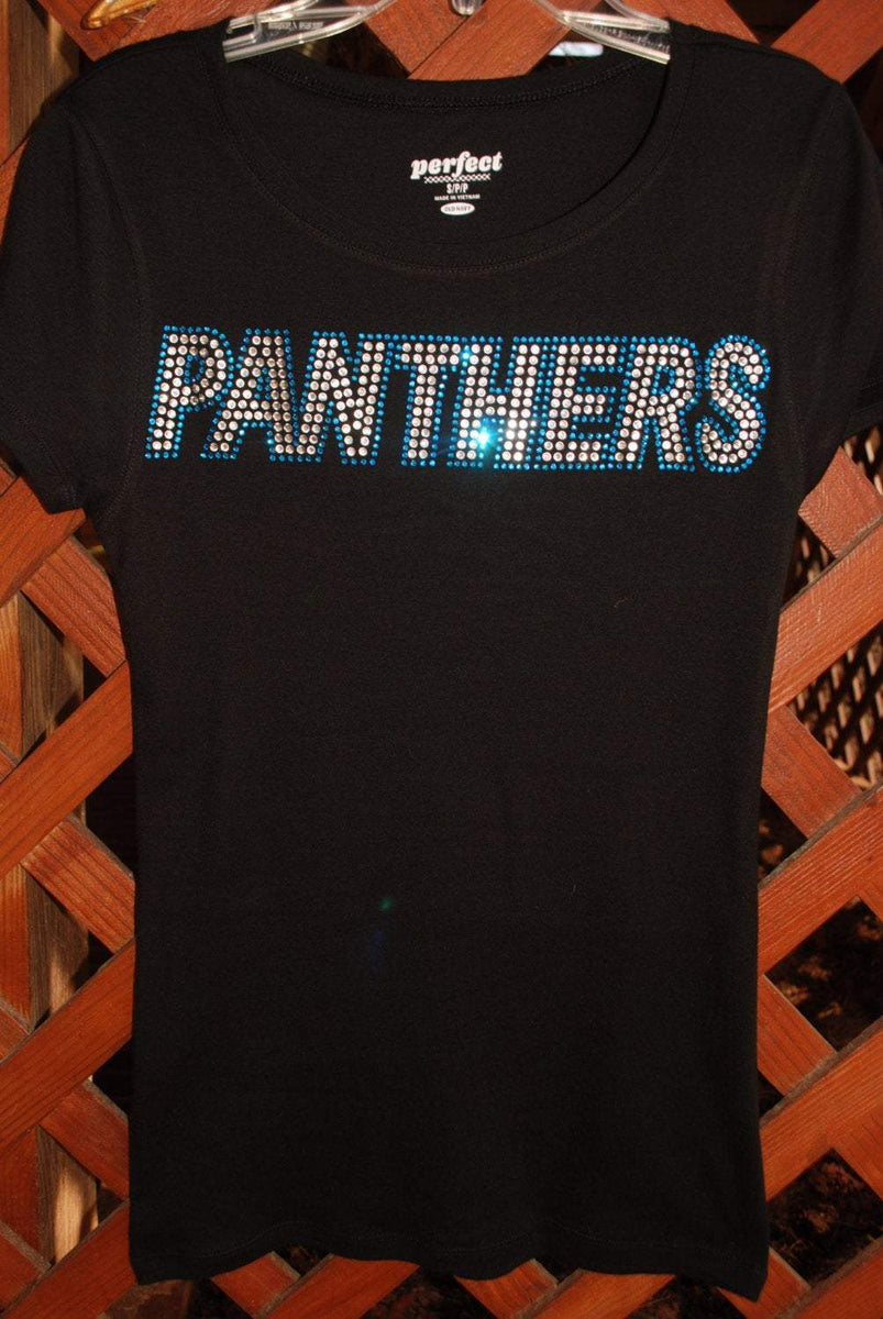 Carolina Bling Queen Panthers Rhinestone & Glitter Bling Shirt, All Sizes XS, S, M, L, XL, XXL, 1X, 2X, 3X, 4X, 5X Real Women Love The Carolina Panthers