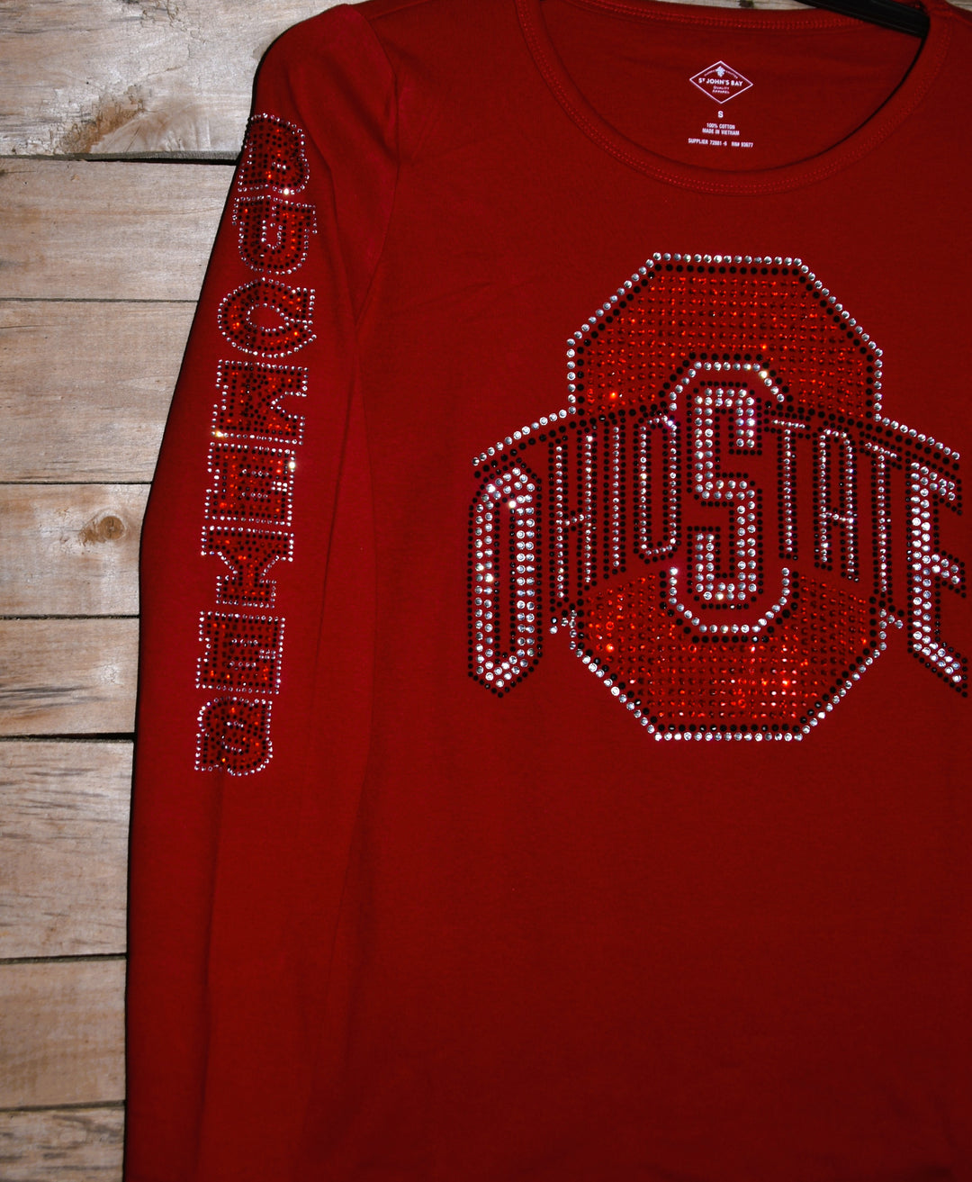 Ohio rhinestone bling long sleeve shirt with 1 or 2 sleeve designs