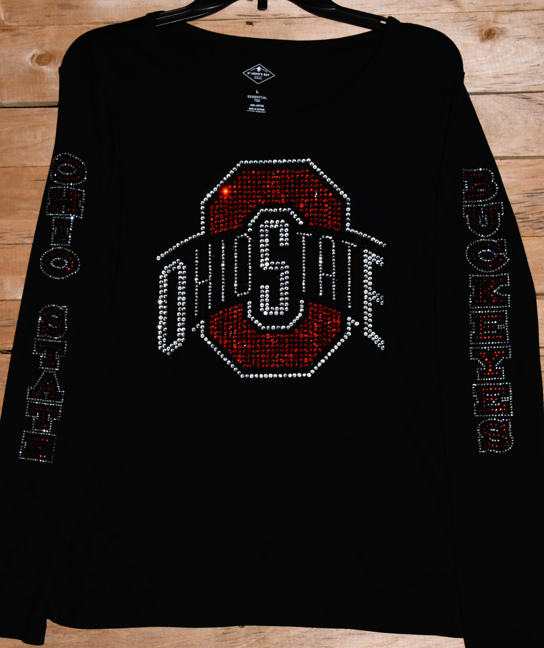 Ohio rhinestone bling long sleeve shirt with 1 or 2 sleeve designs