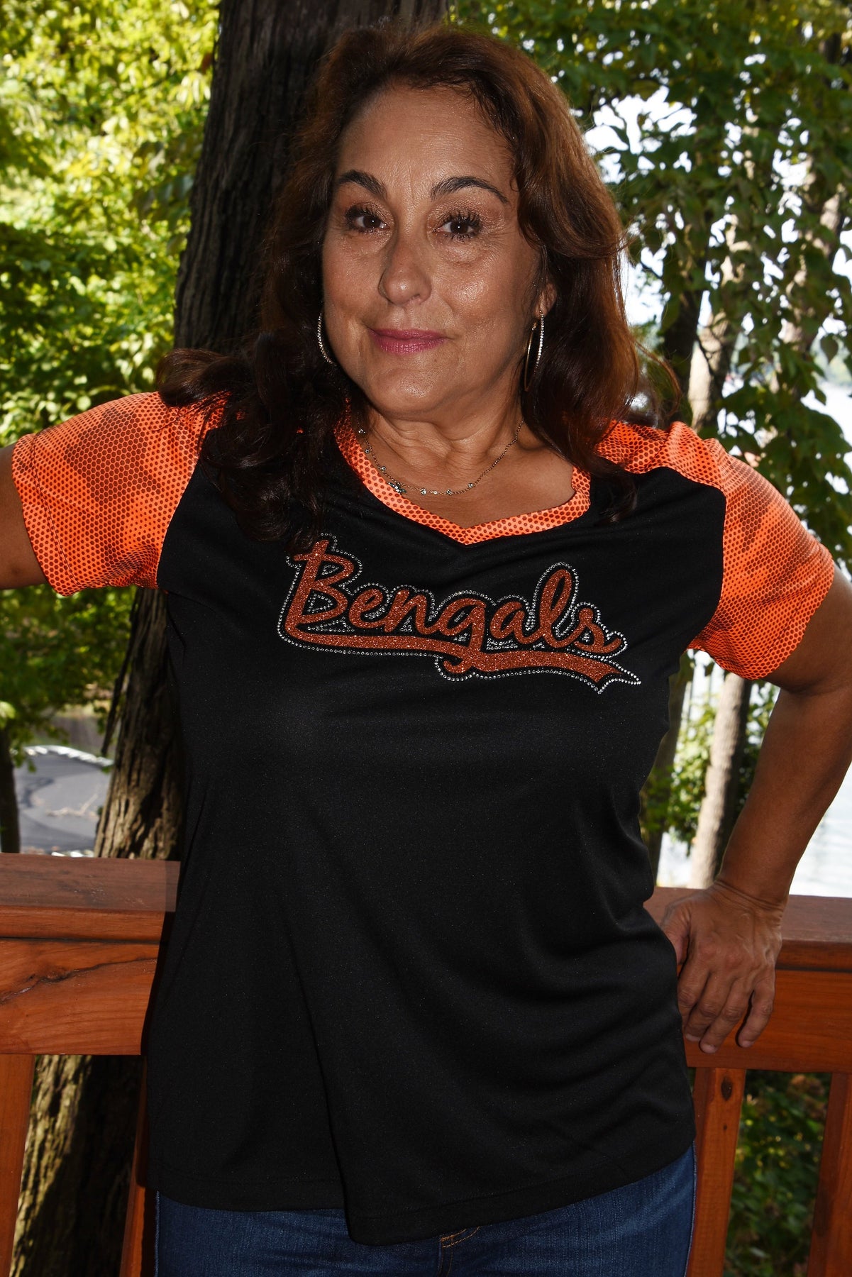 Carolina Bling Queen Bengals Orange and Black Rhinestone Glitter Bling Shirt, All Sizes XS, S, M, L, 4X 4X